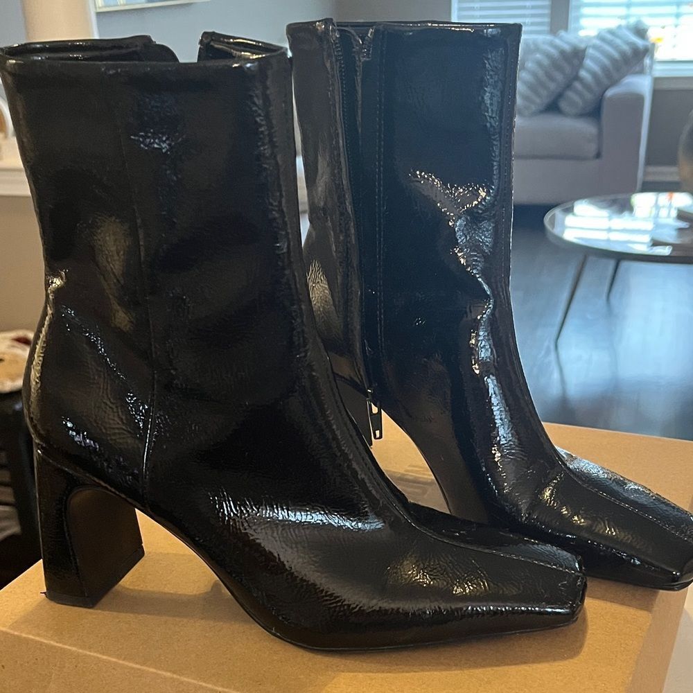 Zara Glossy Black Heeled Boots
